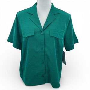 NWT Athleta Echo Top Deep Teal Textured Button Front Business Casual Size M